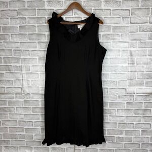Mary McFadden Collection Black Linen Blend Ruffle Collar Sheath Dress Size 16